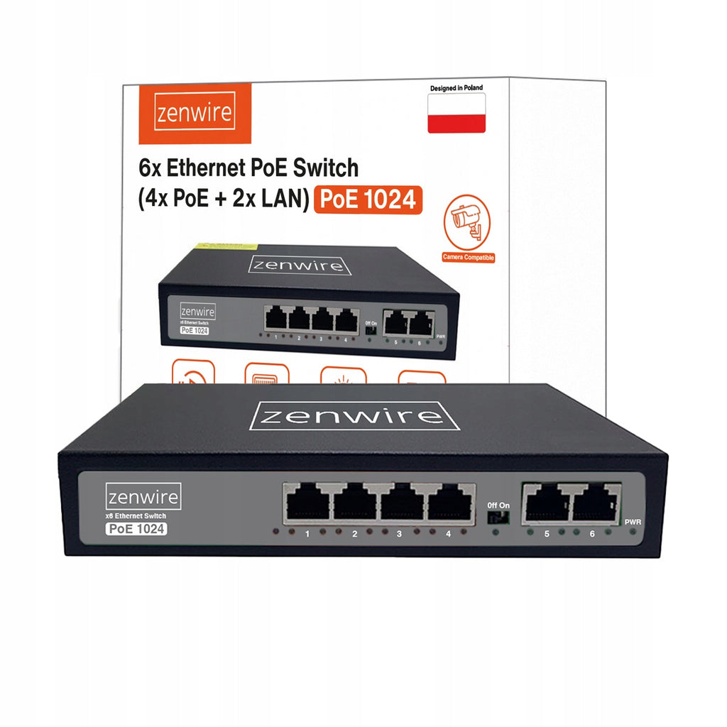Commutateur avec alimentation et répartiteur POE LAN 8 ports, 6 ports Ethernet RJ45 100 Mbps pour caméras Zenwire 1024