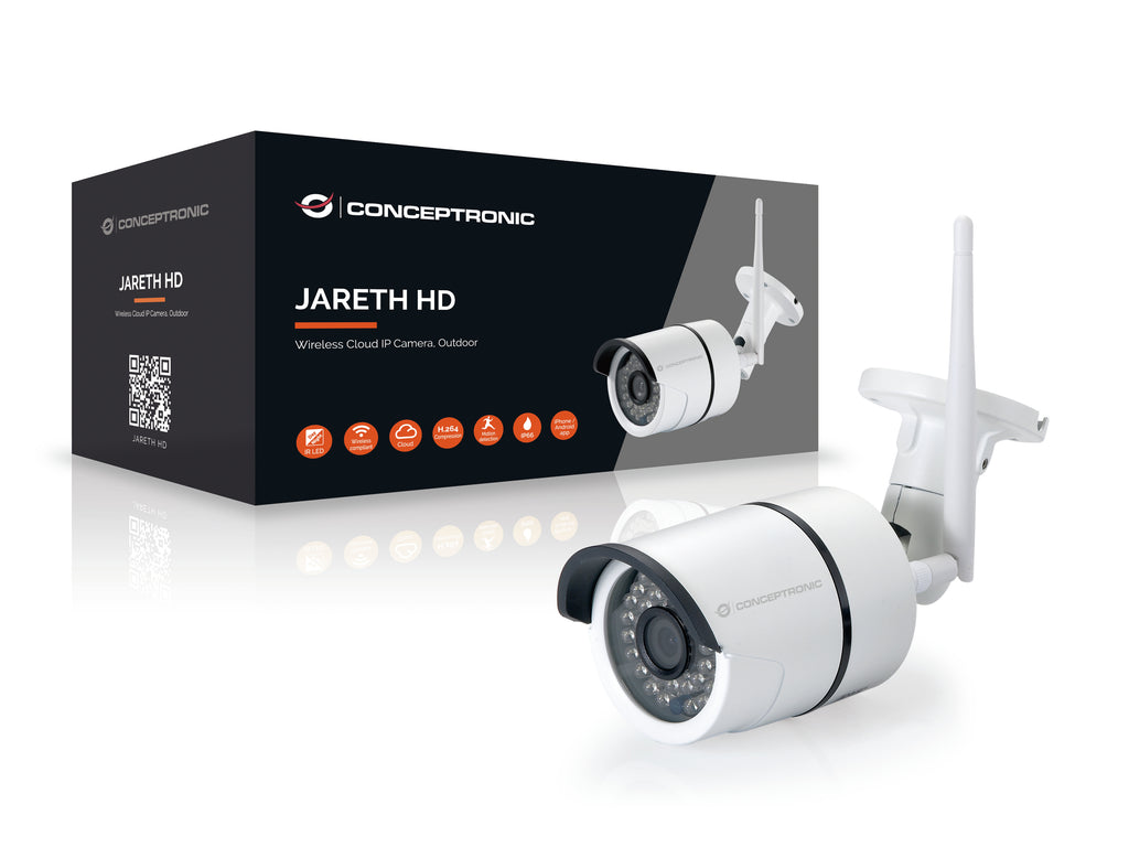 Conceptronic JARETH02W Caméra de Sécurité IP Extérieure, Résolution 1280 x 720 pixels, Format Balle, Blanc