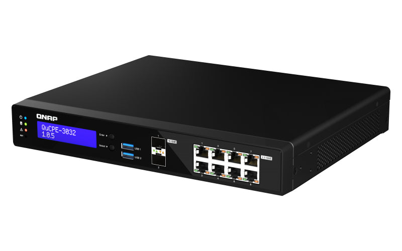 QNAP QuCPE-3032 Équipement de Virtualisation Réseau Intel Atom Quad-Core, 8x 2.5GbE, 2x 10GbE SFP+