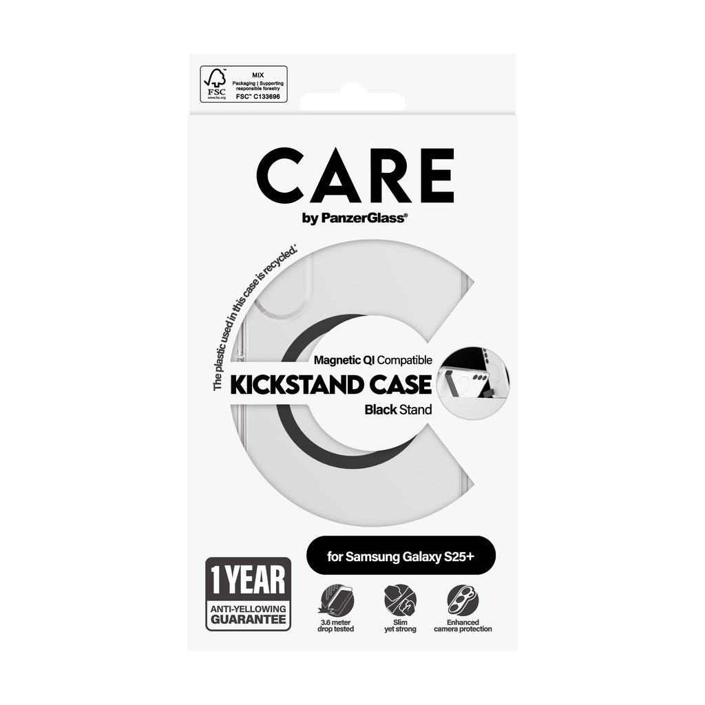 PanzerGlass PanzerGlass CARE™ by ® Case Transparent w. Black Kickstand & Qi Compatible Samsung Galaxy S25+ coque de protection pour téléphones portables Housse