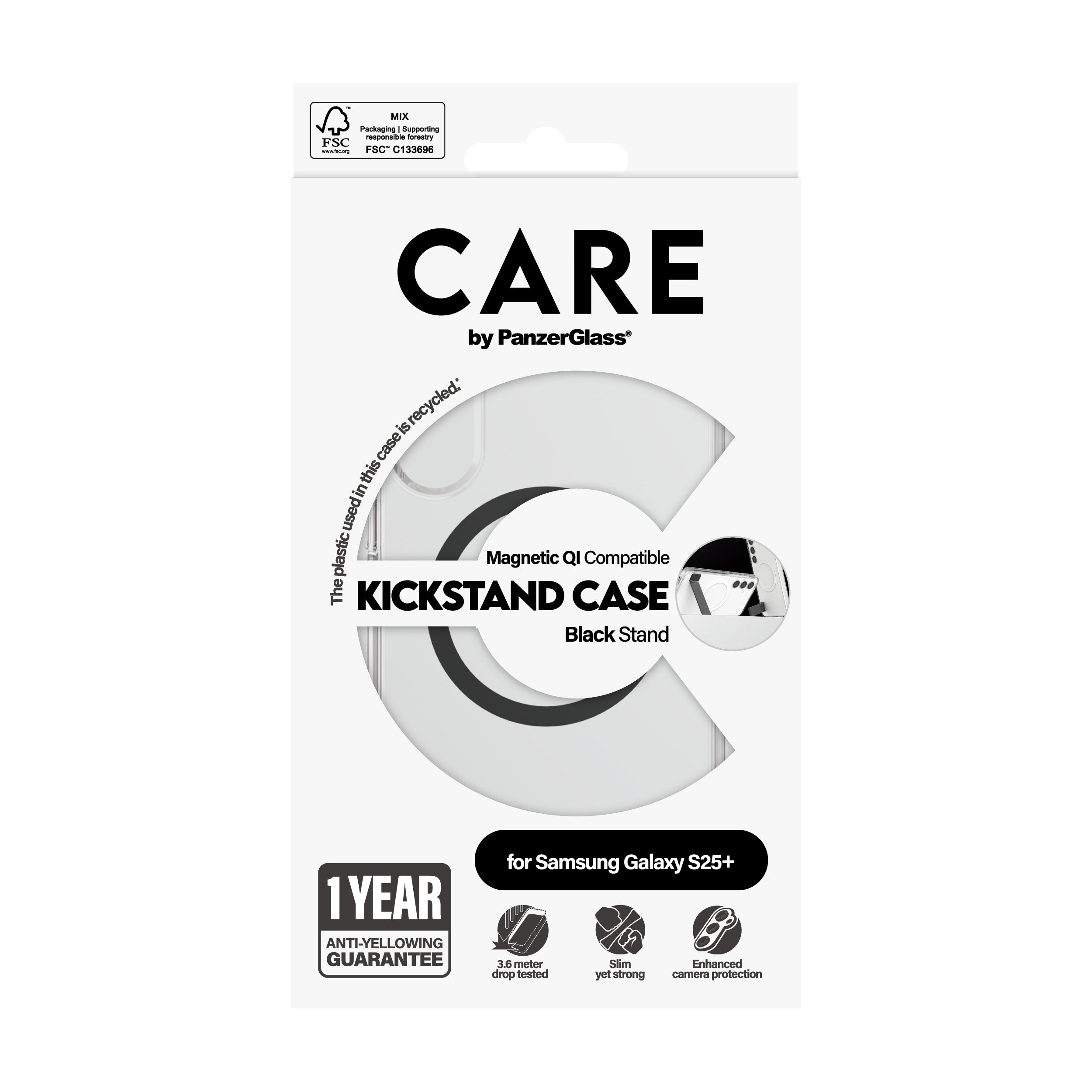 PanzerGlass PanzerGlass CARE™ by ® Case Transparent w. Black Kickstand & Qi Compatible Samsung Galaxy S25+ coque de protection pour téléphones portables Housse