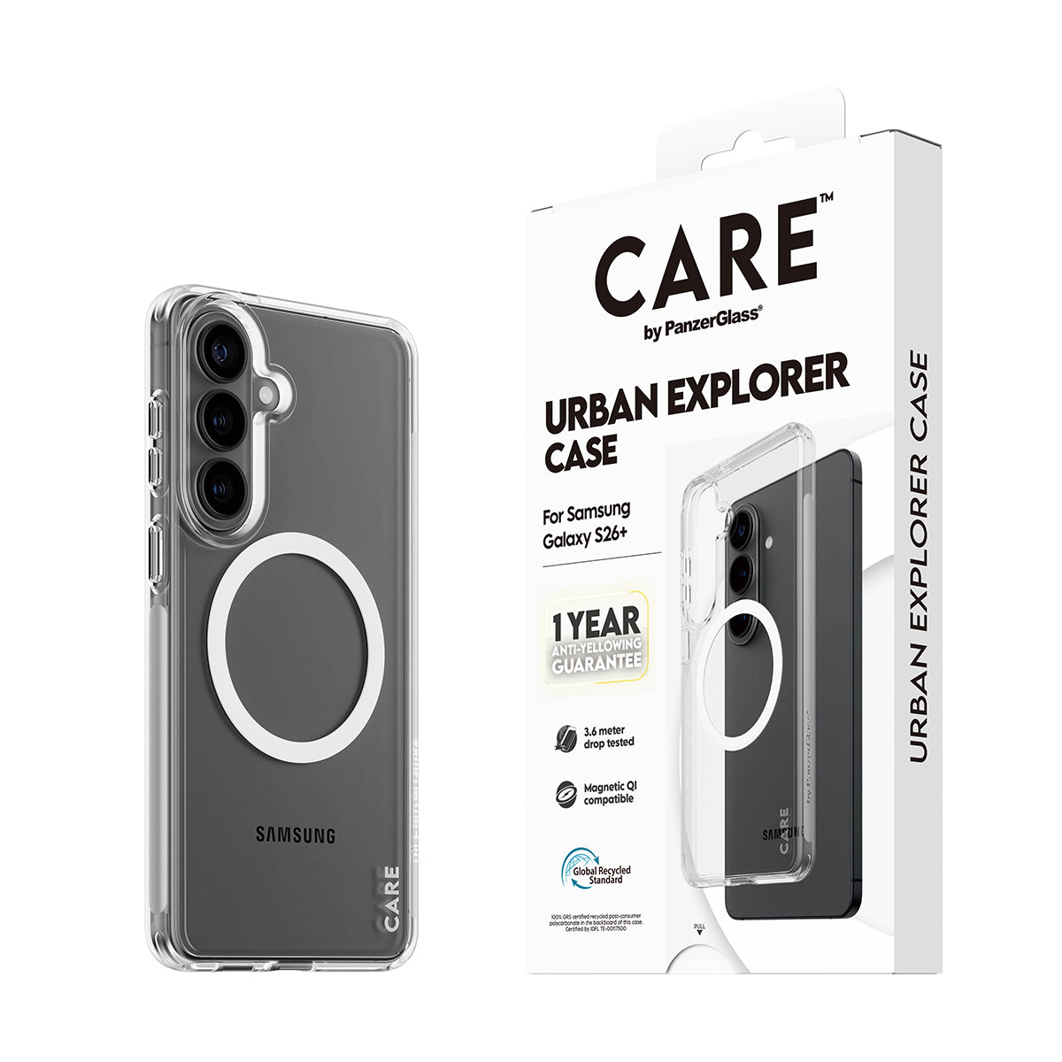 PanzerGlass CARE Urban Explorer Coque Transparente avec Qi pour Samsung Galaxy S26+