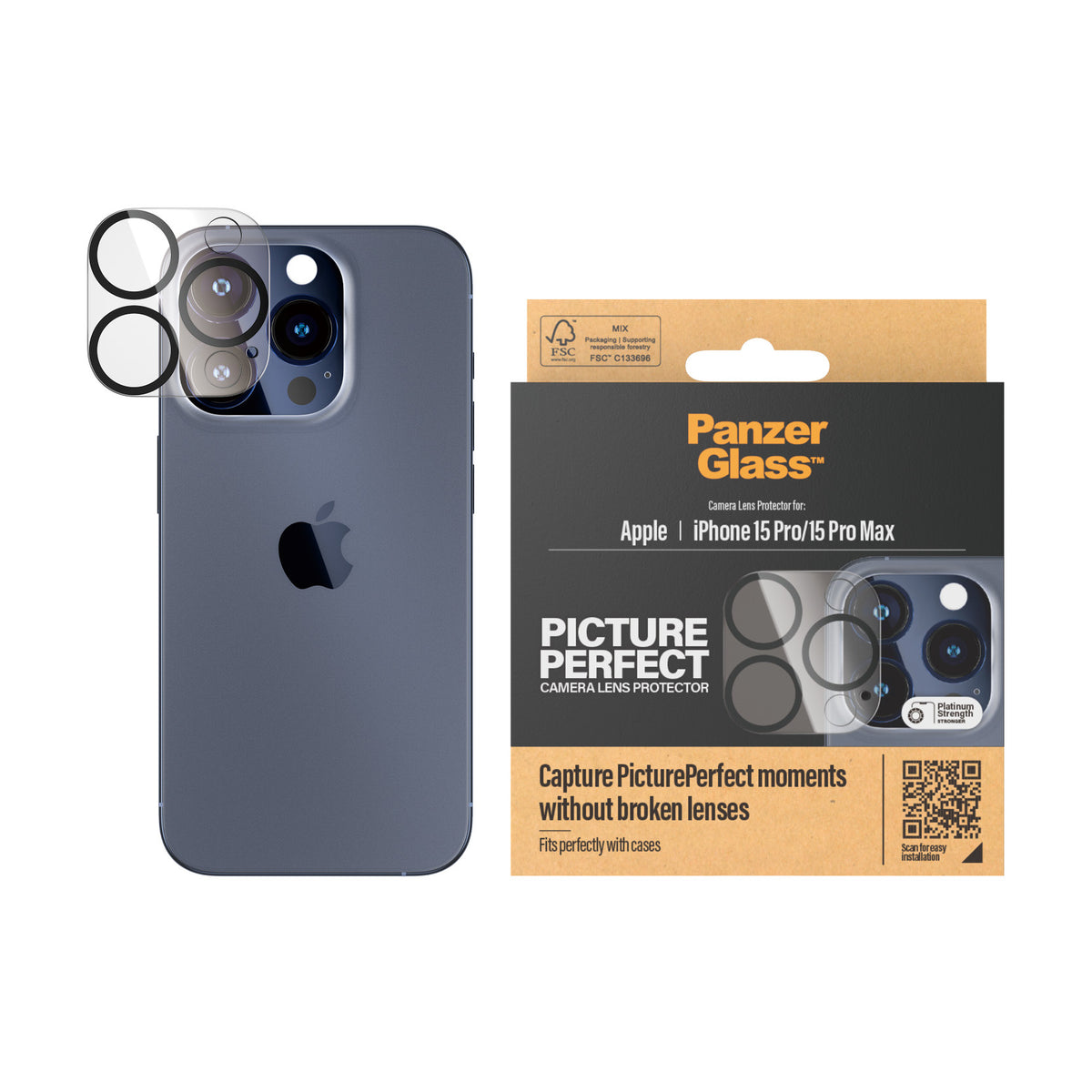 PanzerGlass PicturePerfect Protecteur de Lentille de Caméra pour iPhone 15 Pro et 15 Pro Max, Transparent