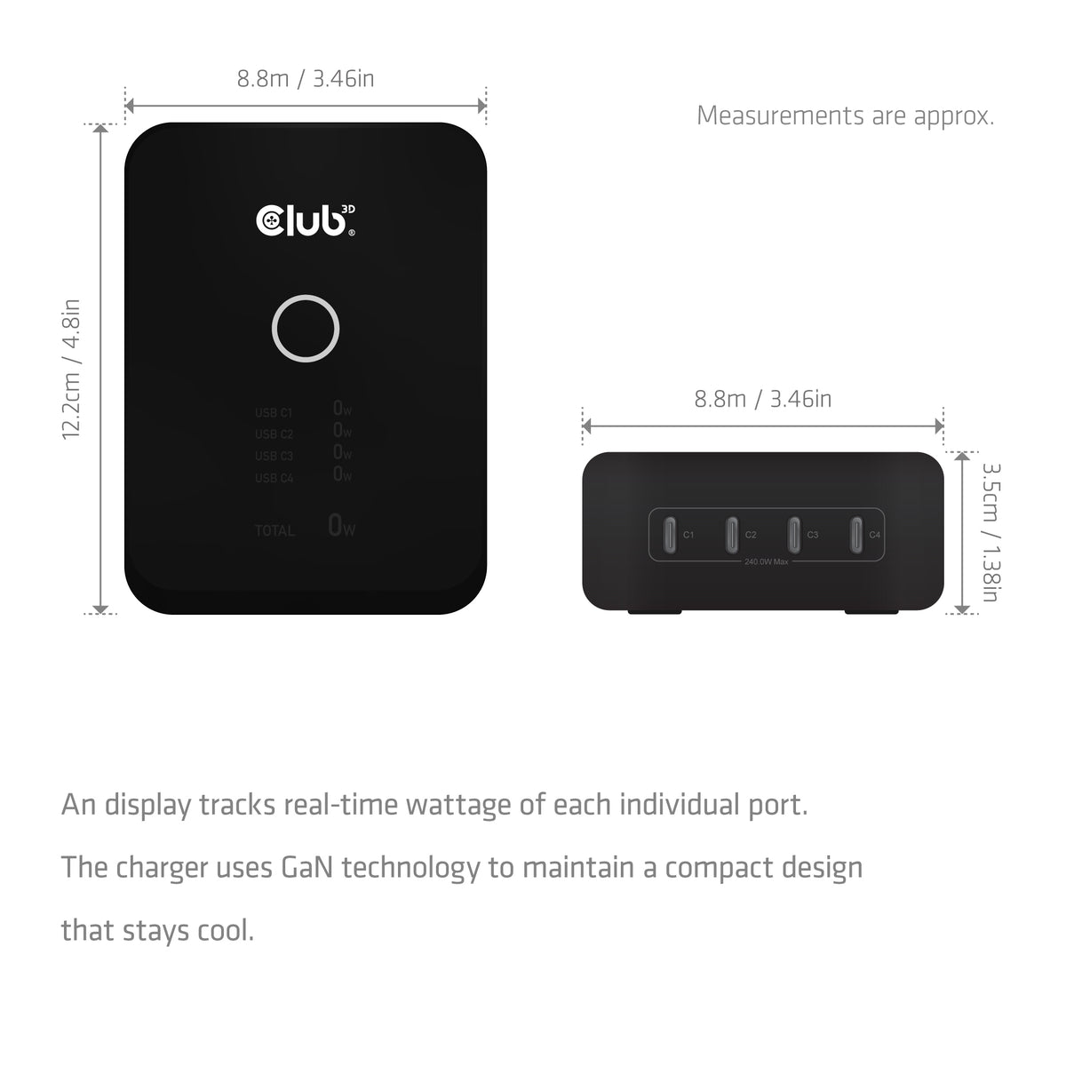 CLUB3D CAC-1933 Chargeur Universel Secteur Charge Rapide, 4 Ports USB-C, Noir