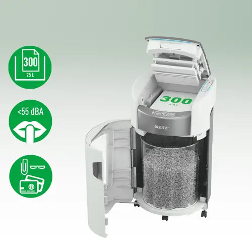 Leitz IQ OptiMax Autofeed Office 300 P5 destructeur de papier Découpage par micro-broyage 55 dB 22,5 cm Blanc - vue 4