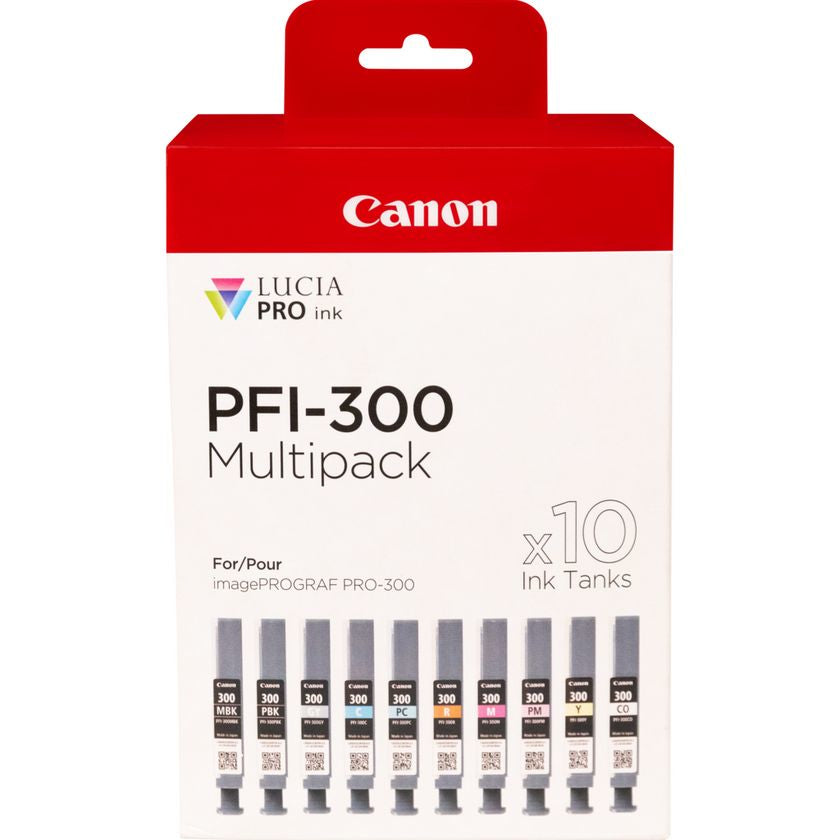 Canon PFI-300 Lot de 10 Cartouches d'Encre Originales, Couleurs Assorties