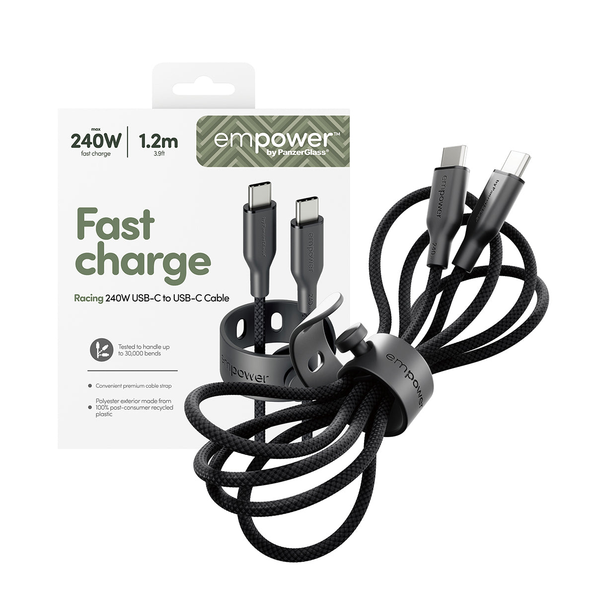 PanzerGlass empower™ by ® Racing 240W USB-C to USB-C Cable | USB 2.0 | 1.2M | Space Black câble USB Noir