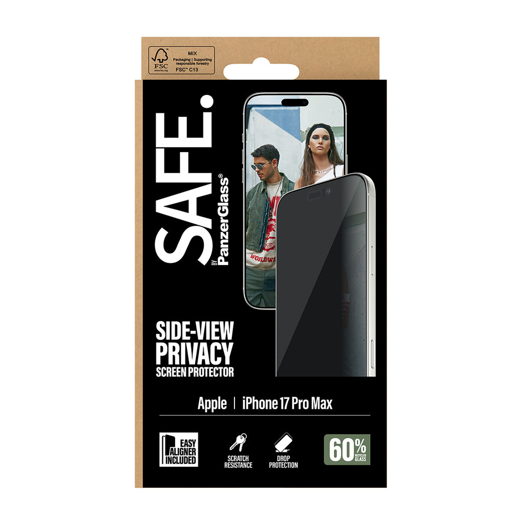 PanzerGlass SAFE. by 2-Way Privacy Screen Protector pour iPhone 17 Pro Max, Ultra-Wide Fit avec EasyAligner