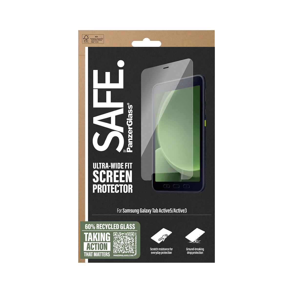 PanzerGlass SAFE. by ® Screen Protector Samsung Galaxy Tab Active5 | Active3 | Ultra-Wide Fit Protection d'écran transpa