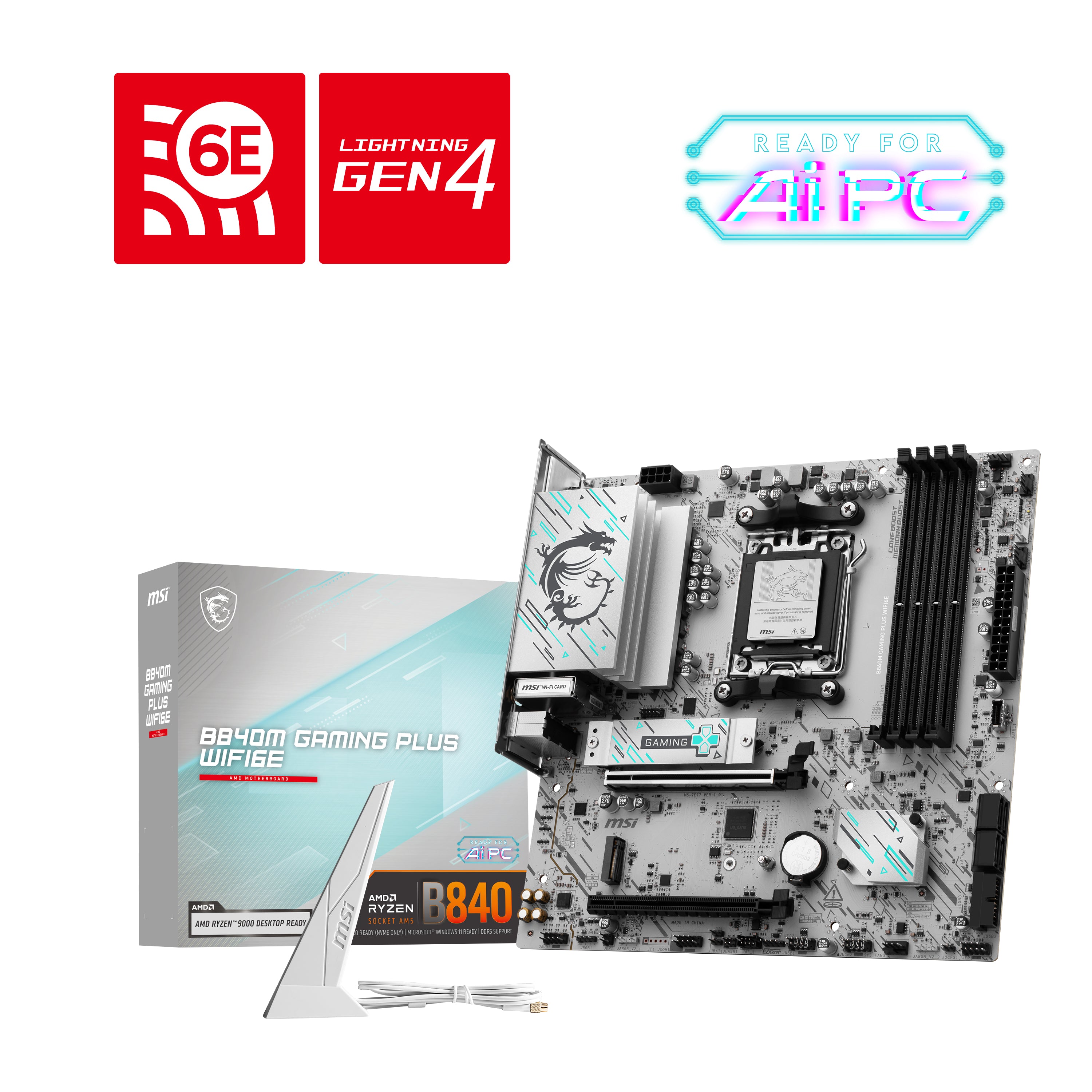 MSI B840M GAMING PLUS WIFI6E carte mère AMD B840 Emplacement AM5 micro ATX