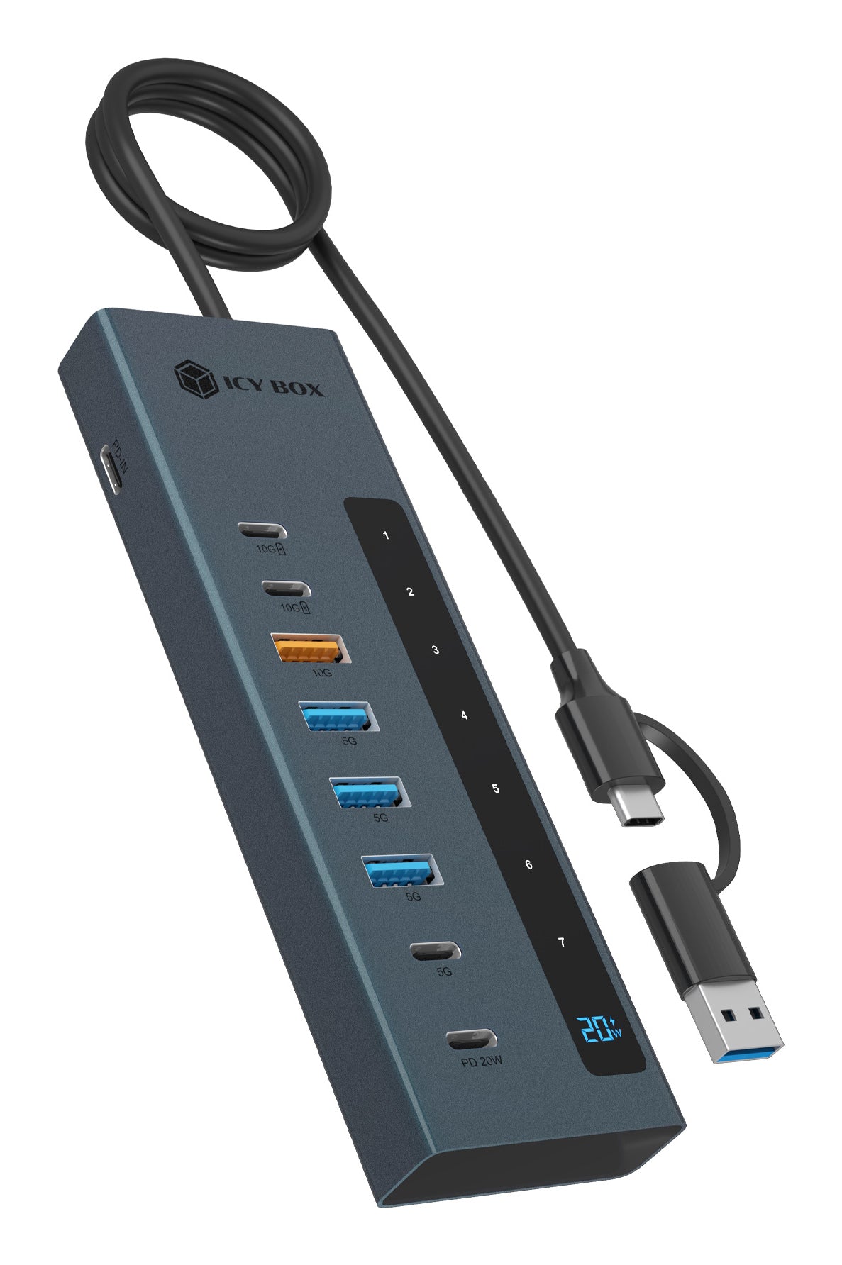 ICY BOX Hub 9-en-1 avec Power Delivery et connexion hôte Type-C/Type-A