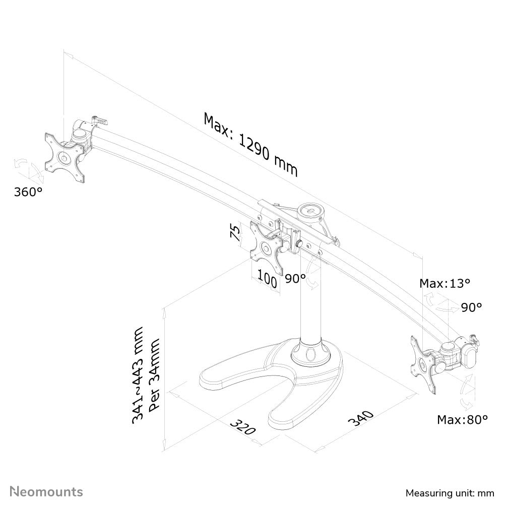 Neomounts FPMA-D700DD3 Support Triple Écran 10-27 pouces