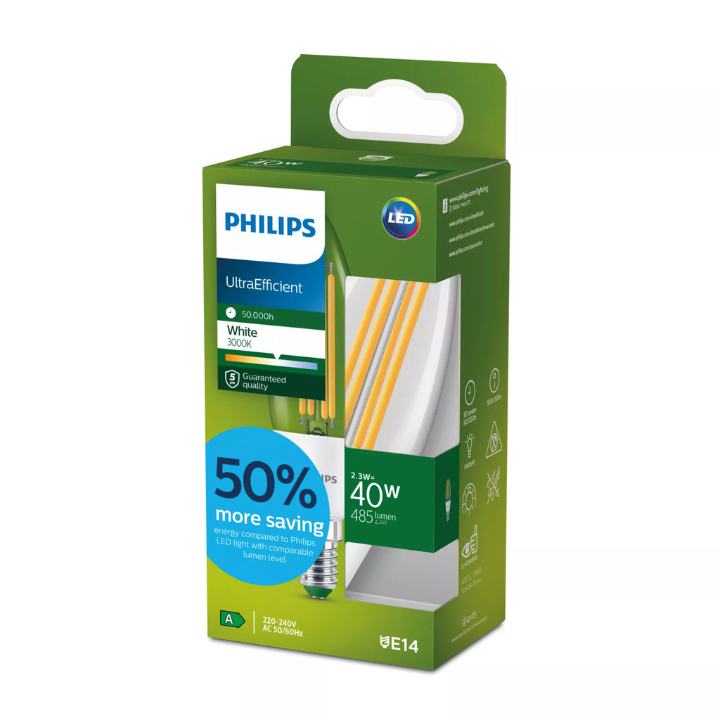 Philips Ampoule flamme transparente à filament 40W B35 E14