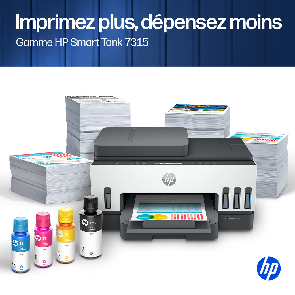 HP Smart Tank 7315 Wireless All-in-One Couleur Imprimante, Up to 2 Years of ink included; Two-sided printing; Copier, Sc