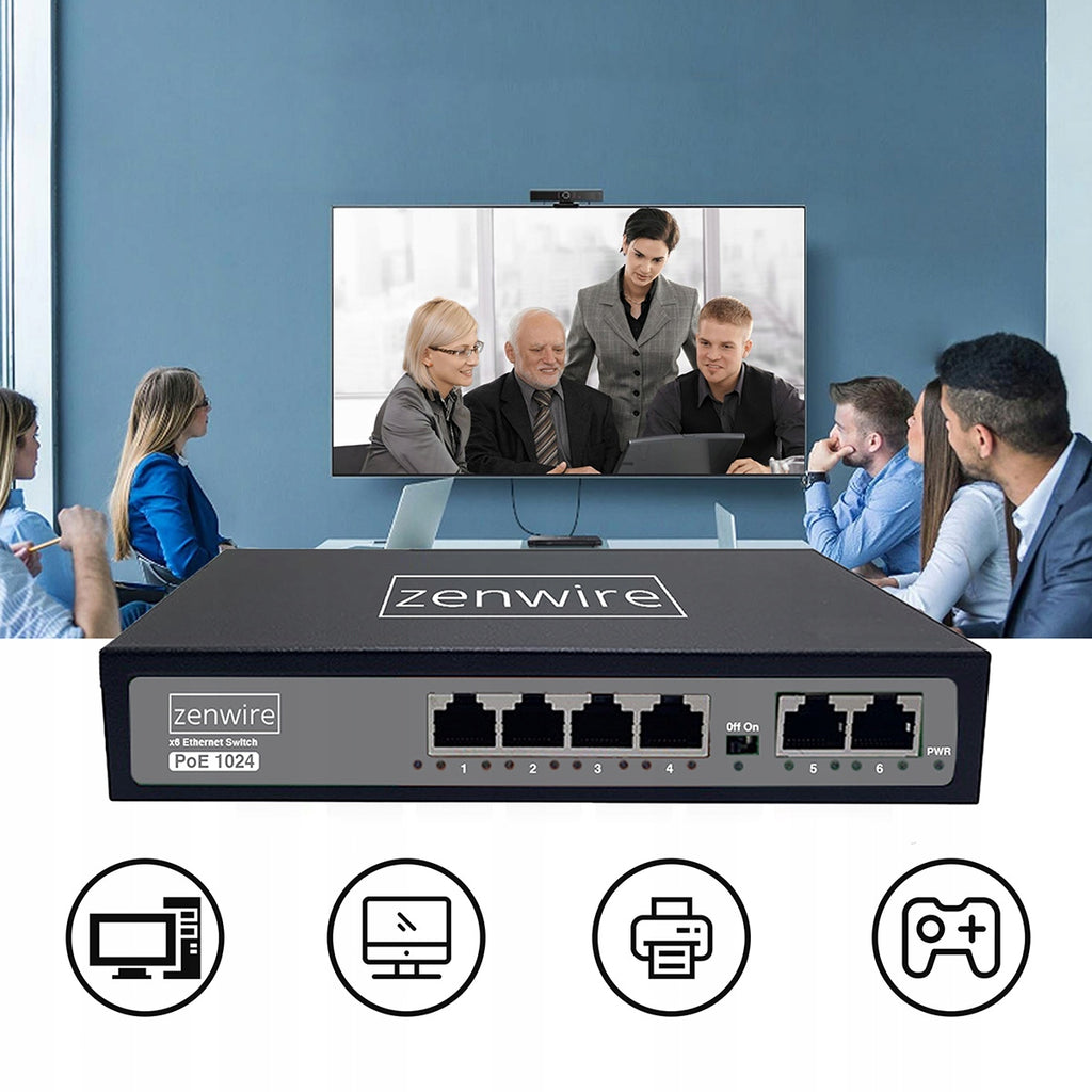 Commutateur avec alimentation et répartiteur POE LAN 8 ports, 6 ports Ethernet RJ45 100 Mbps pour caméras Zenwire 1024