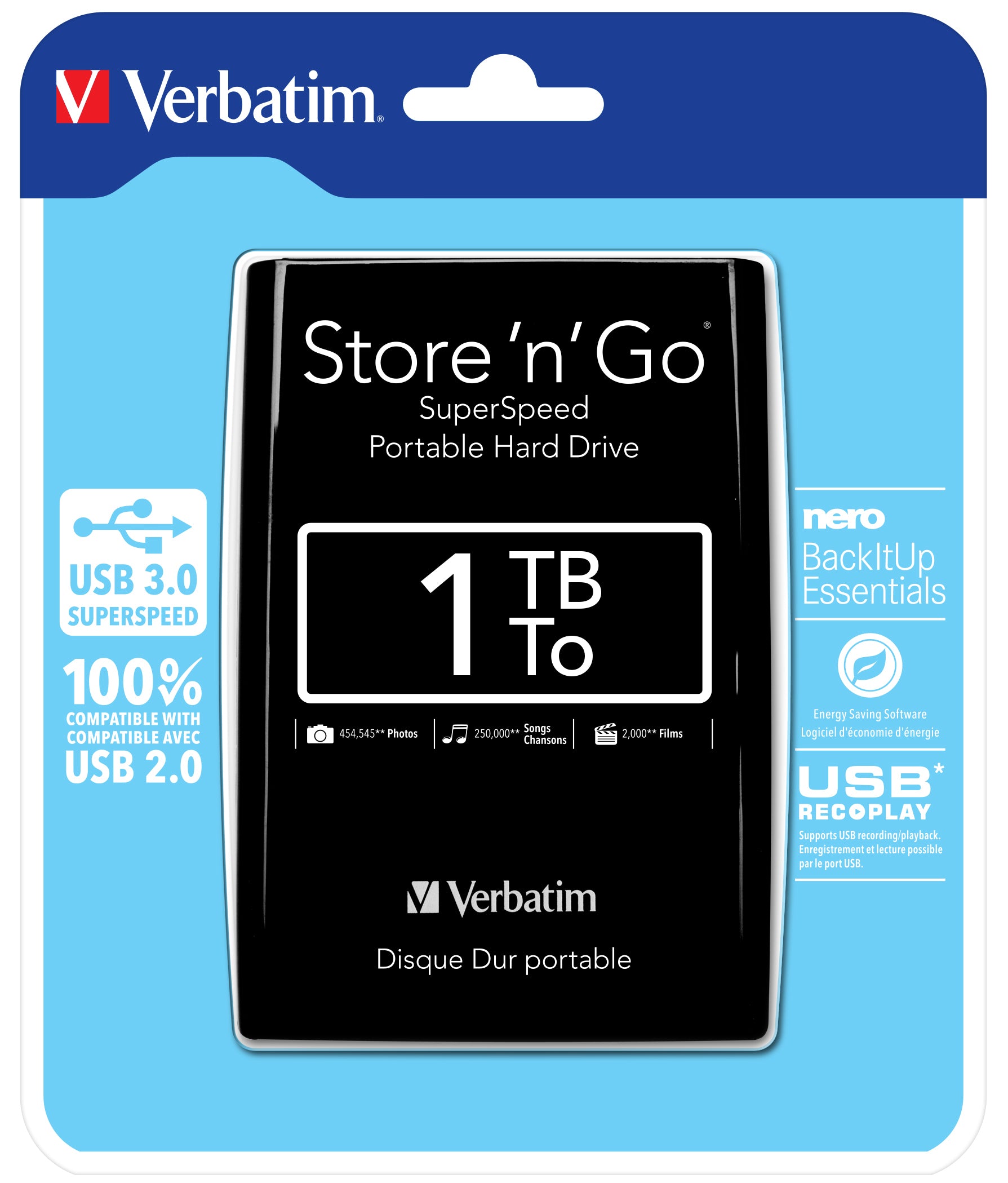 Verbatim Disque dur portable USB Store 'n' Go 3.0, 1 To, noir