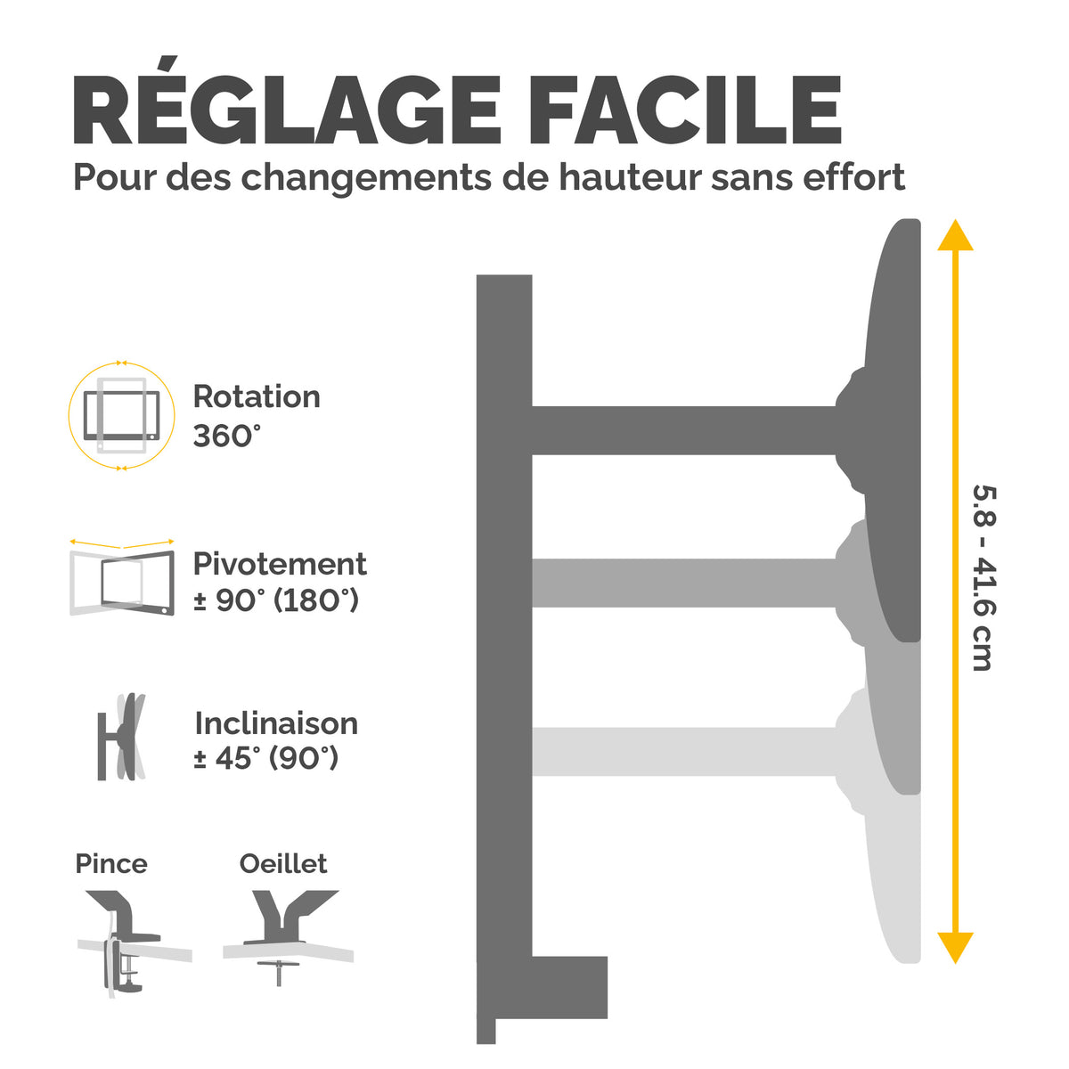 Fellowes Reflex 8502601 Support d'Écran Plat pour Bureau 68,6 cm (27") Noir