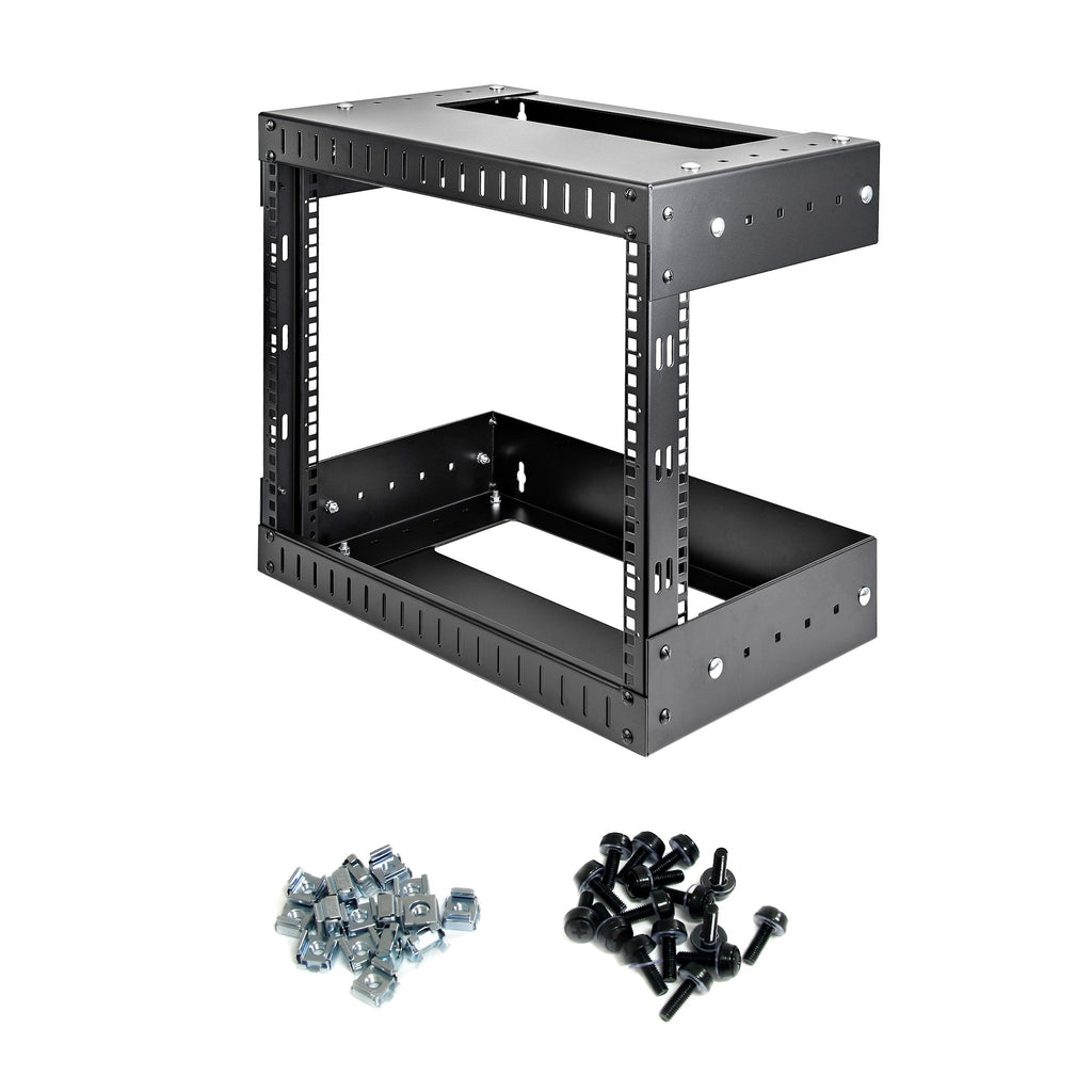StarTech.com Rack Réseau Mural 8U à 2 Montants, Rack Serveur 19" à Cadre Ouvert avec Profondeur Ajustable, Rack de Données Mural pour IT/AV/Panneau de Patch/ Equipement IT - Écrous et Vis de Fixation Inclus