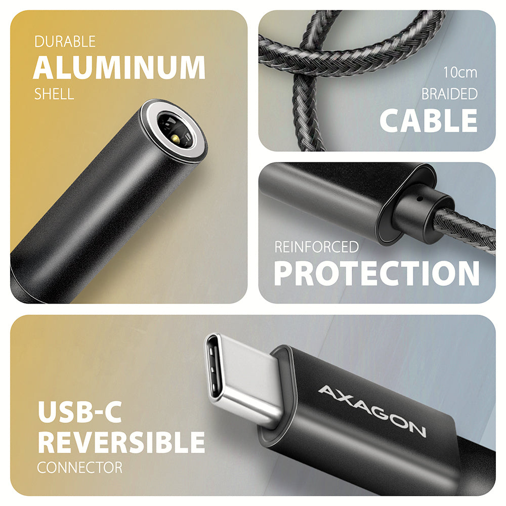 Axagon ADA-HC câble audio 0,1 m 3,5mm USB Type-C Noir
