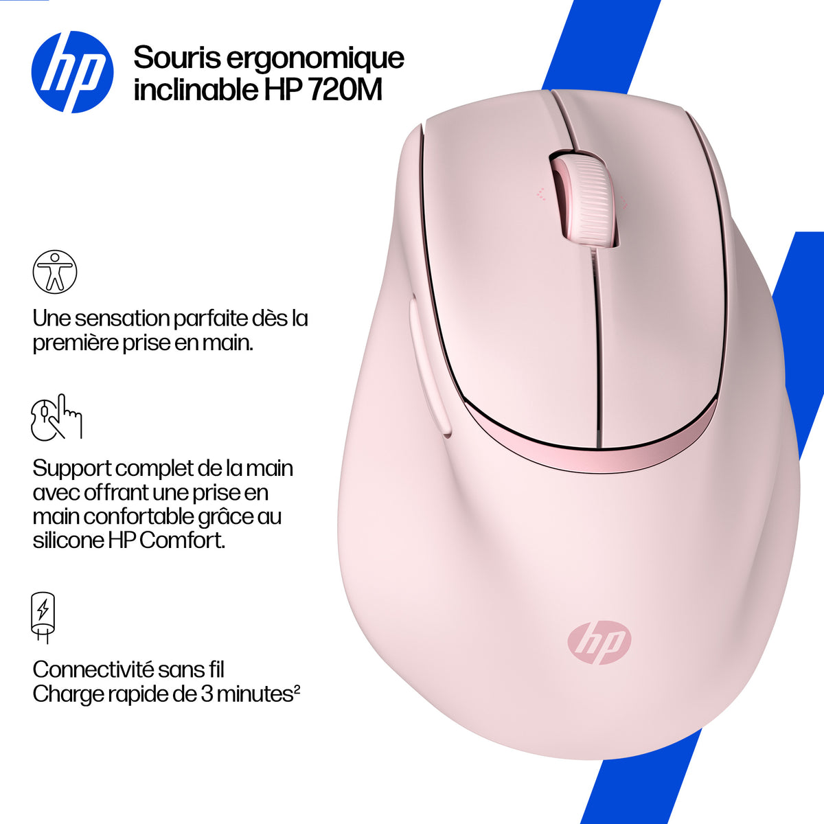 HP Tilt Ergo PNK MSE 720M EMEA-INTL EN L souris Maison Droitier RF sans fil + Bluetooth 6000 DPI