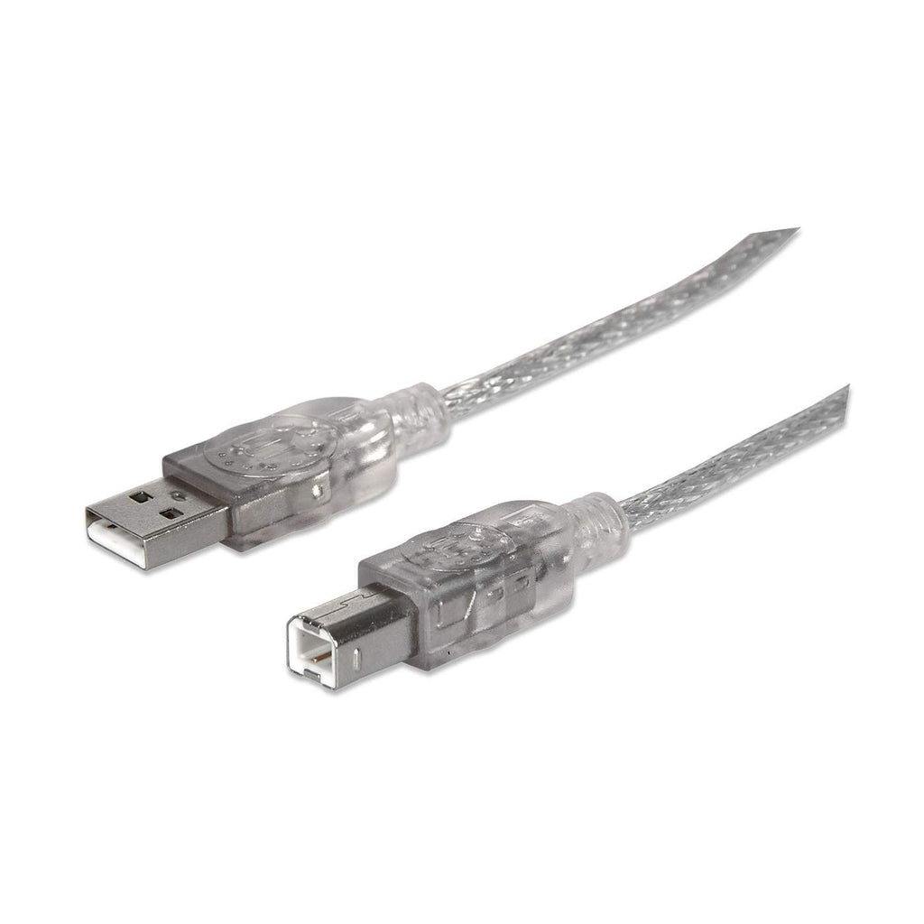 Manhattan Câble USB-A vers USB-B, 1,8 m, mâle à mâle, 480 Mbit/s (USB 2.0), argent translucide, garantie à vie, équivale
