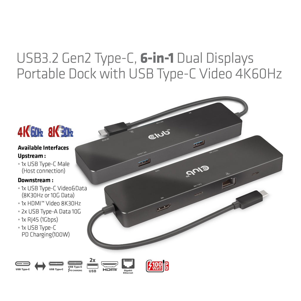 CLUB3D CSV-1584 Station d'accueil USB 3.2 Gen 2 Type-C, Noir