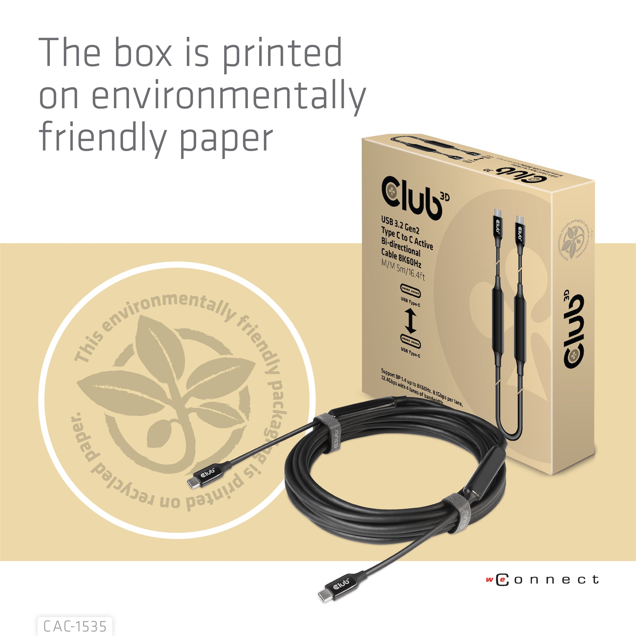 CLUB3D CAC-1535 câble USB USB 3.2 Gen 2 (3.1 Gen 2) 5 m USB C 10 Gbit/s 60 W Noir