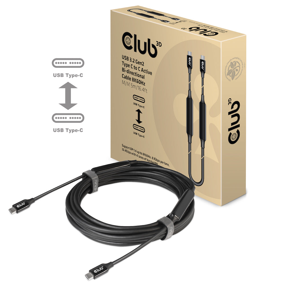 CLUB3D CAC-1535 câble USB USB 3.2 Gen 2 (3.1 Gen 2) 5 m USB C 10 Gbit/s 60 W Noir