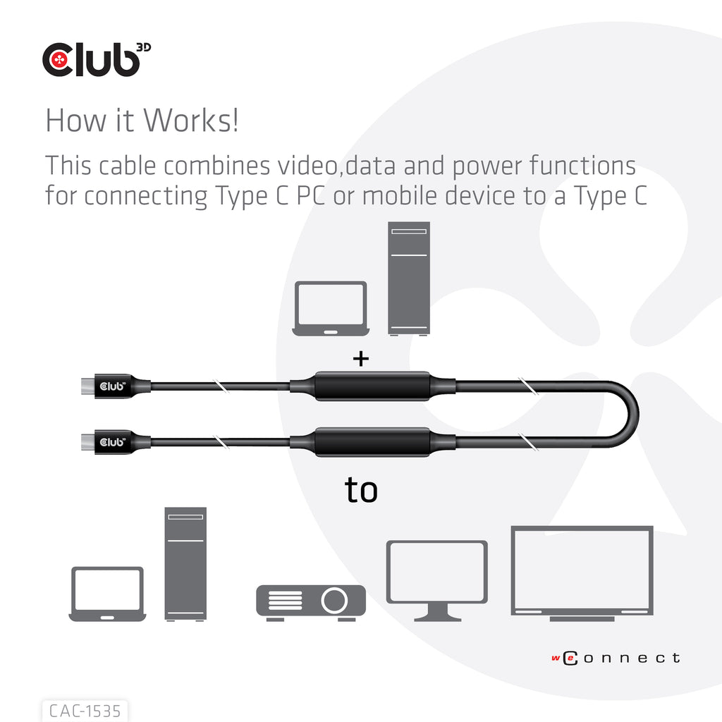 CLUB3D CAC-1535 câble USB USB 3.2 Gen 2 (3.1 Gen 2) 5 m USB C 10 Gbit/s 60 W Noir
