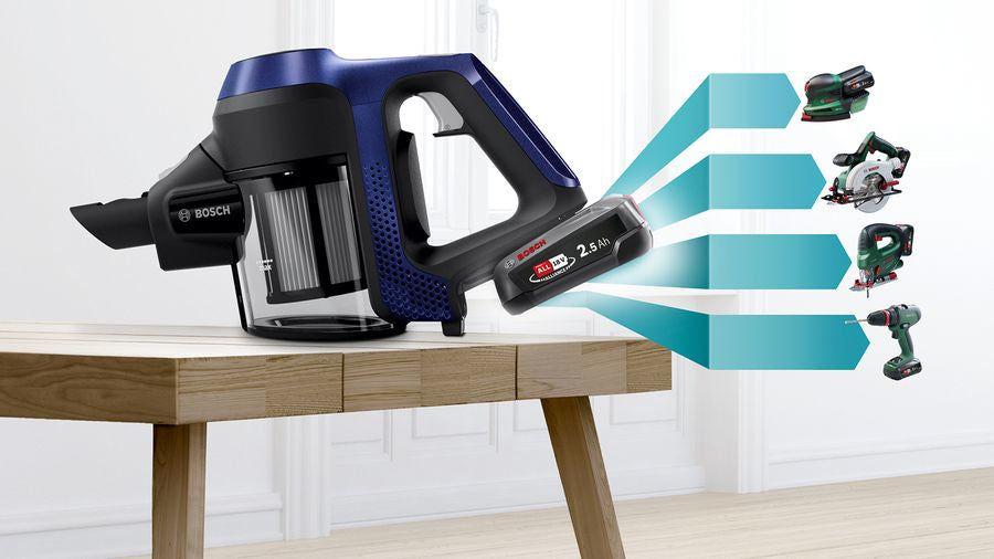 Bosch Bosch Serie 6 BBS611MAT aspirateur balai et balai électrique Aspirateur-balai 2 en 1 Batterie Sec Sans sac 0,3 L Bleu 2,5 Ah