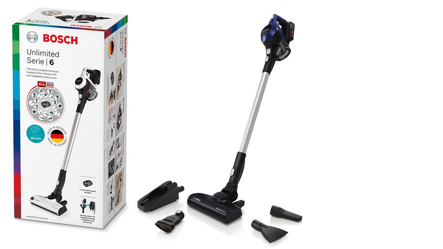 Bosch Bosch Serie 6 BBS611MAT aspirateur balai et balai électrique Aspirateur-balai 2 en 1 Batterie Sec Sans sac 0,3 L Bleu 2,5 Ah