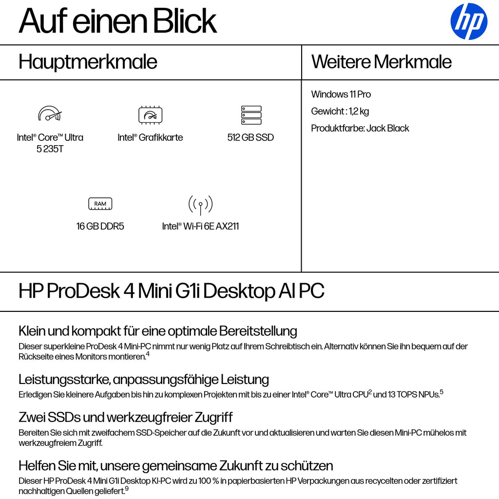 HPE ProDesk 4 G1i Mini Core Ultra 5 16GB SSD 512GB