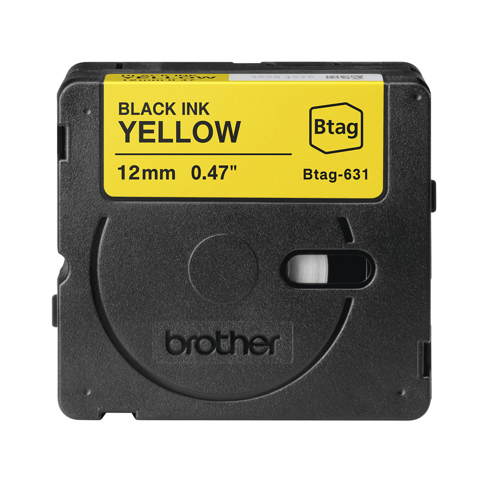 Brother Btag-631 - Ruban adhésif noir sur jaune, 12 mm de large, non laminé
