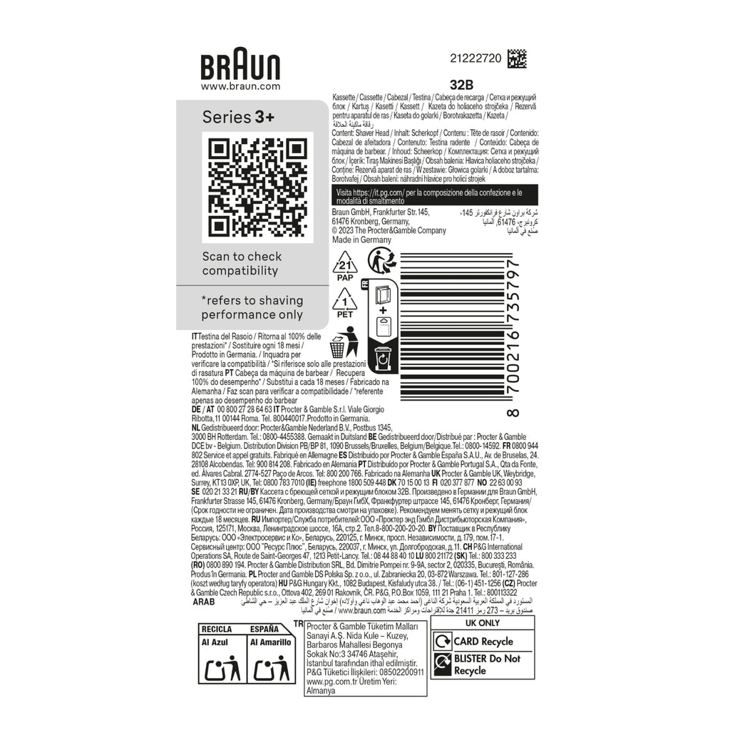 Braun Cassette pour rasoir Séries 3+ 32B