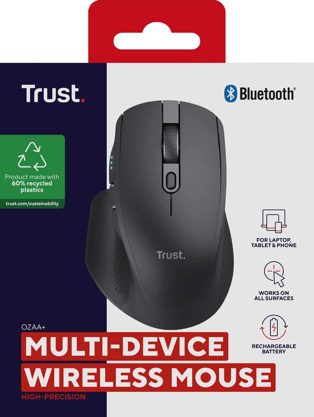 Trust Ozaa+ Souris de Bureau sans fil RF et Bluetooth, Optique 3200 DPI, pour Droitier