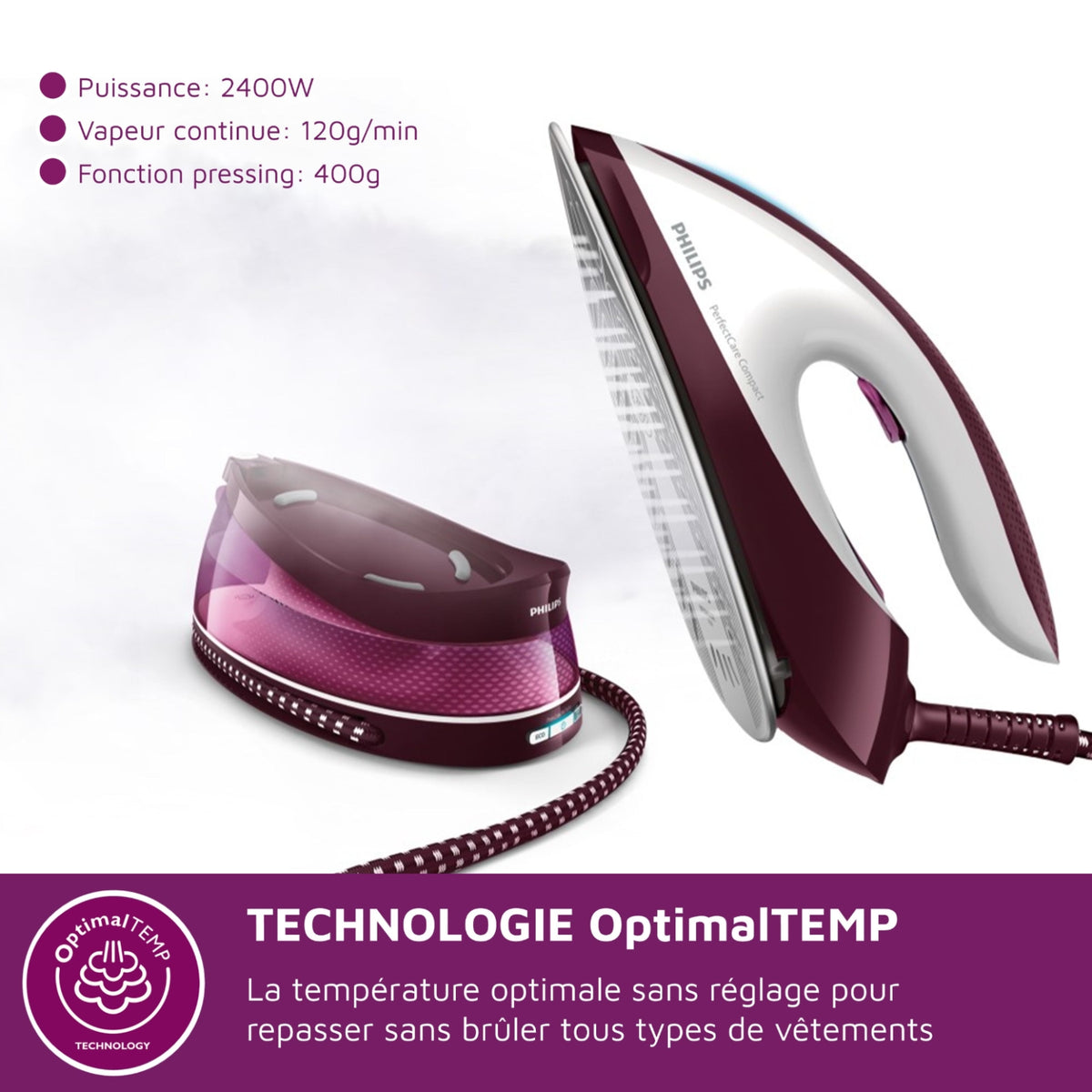 Philips Centrale vapeur GC7842/40 Perfectcare Compact Violet