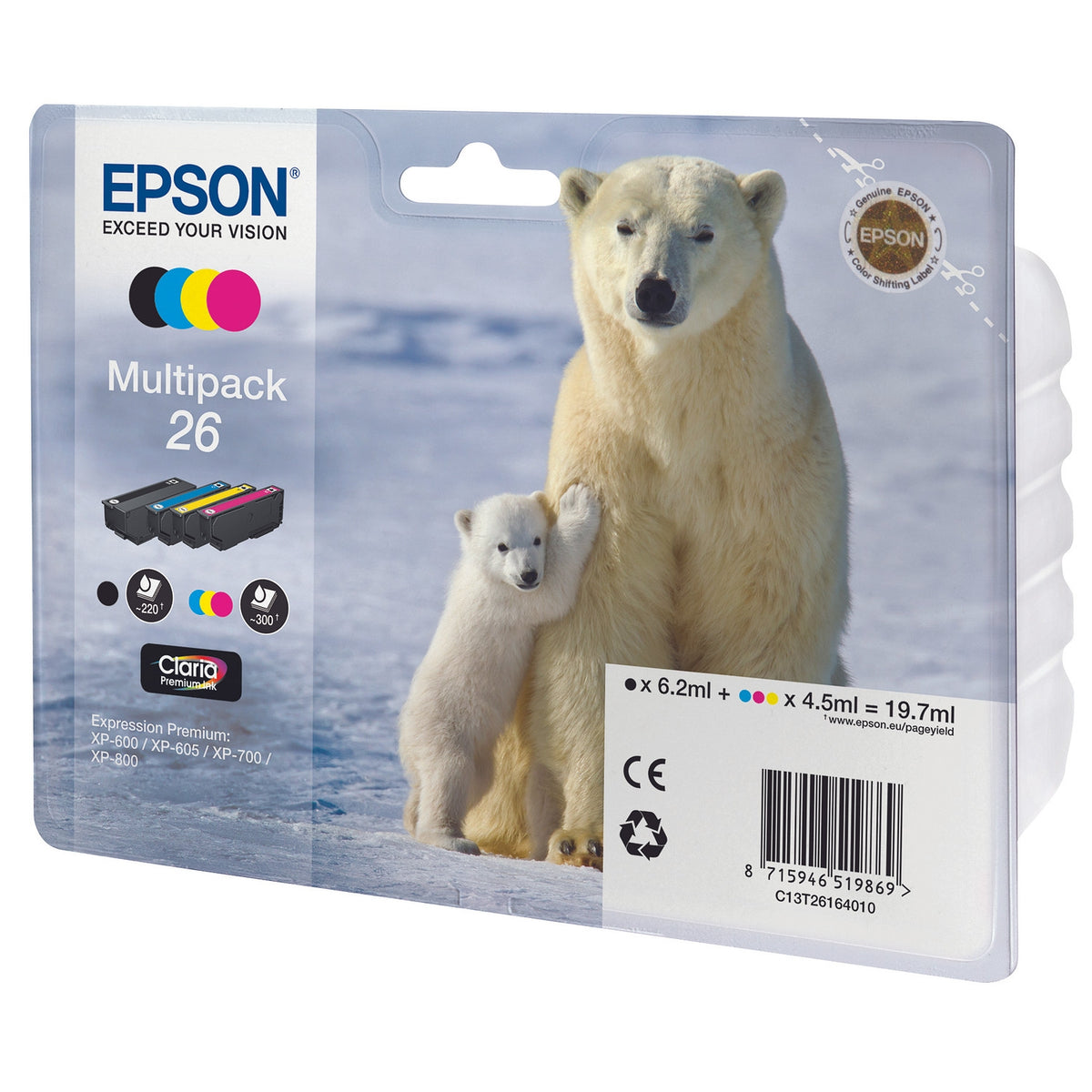 Epson Cartouche d'encre d'origine noir + 3 couleurs Ours 26