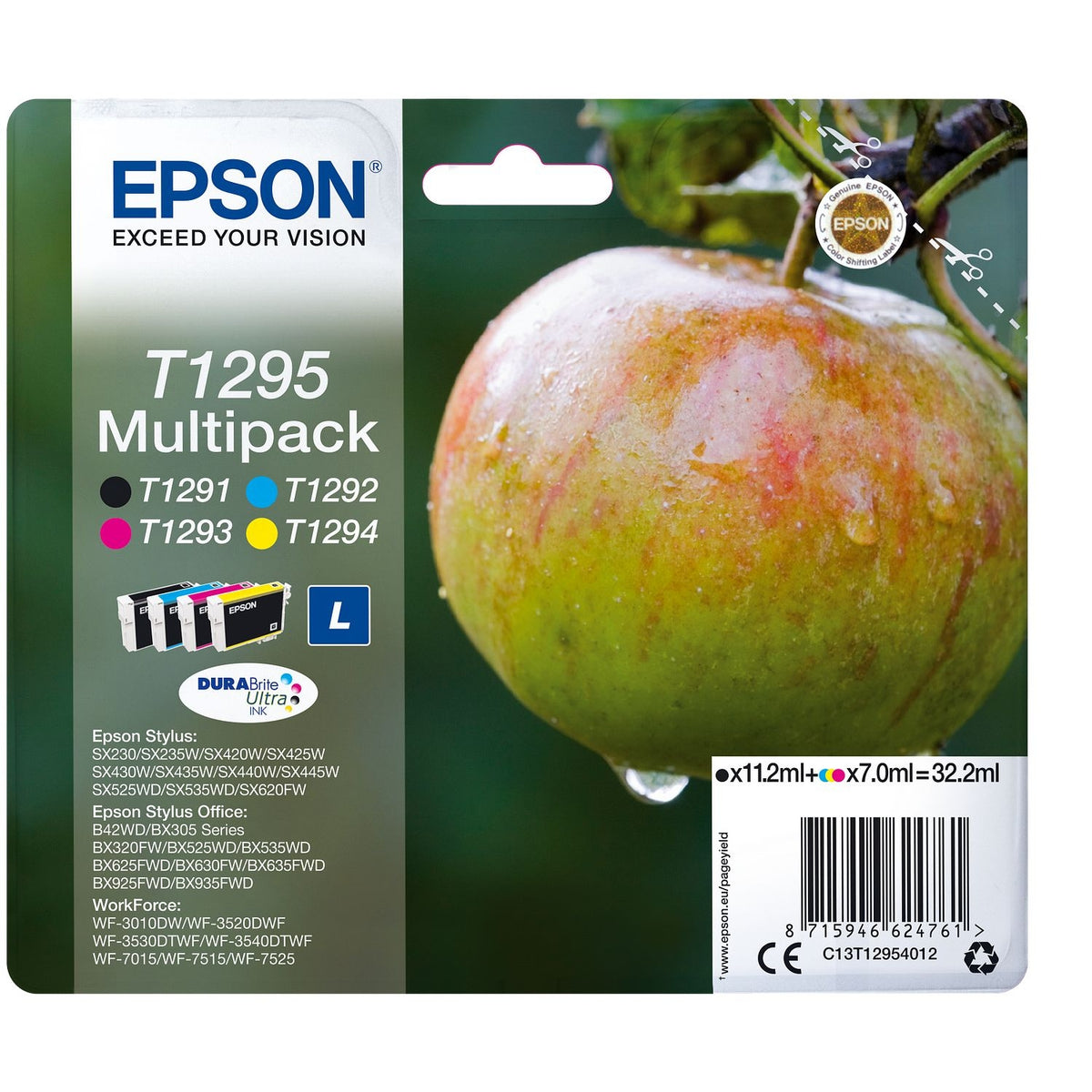 Epson Cartouche d'encre d'origine noir + 3 couleurs Pomme T1295