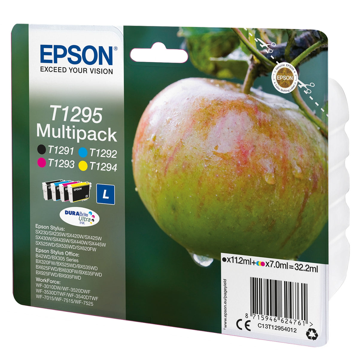 Epson Cartouche d'encre d'origine noir + 3 couleurs Pomme T1295