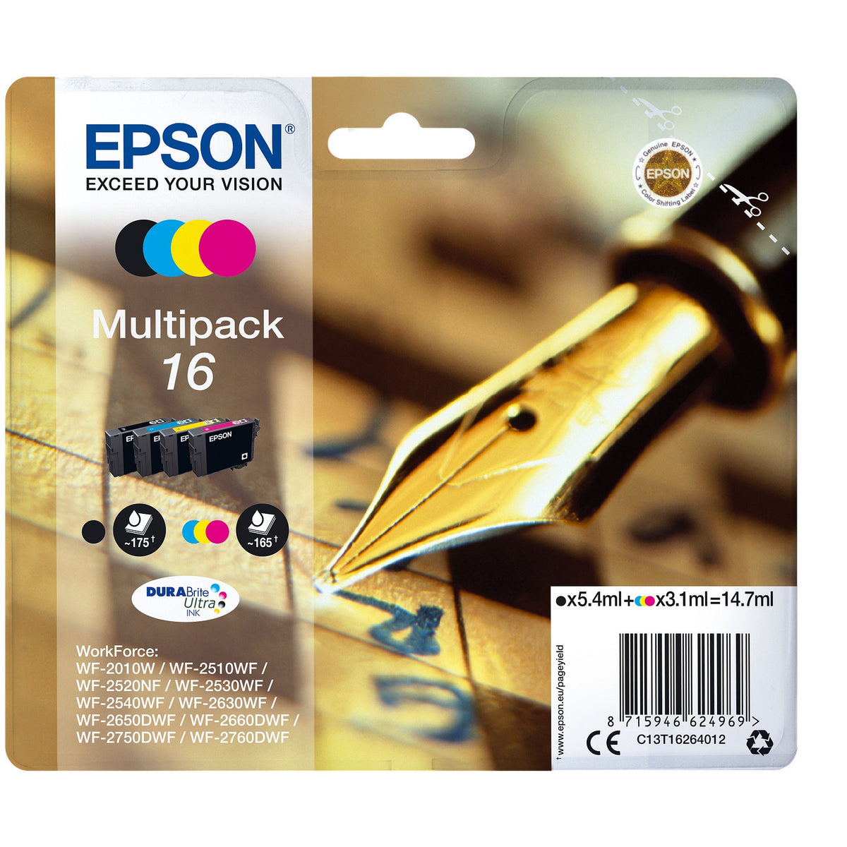 Epson Cartouche d'encre d'origine noir + 3 couleurs 16