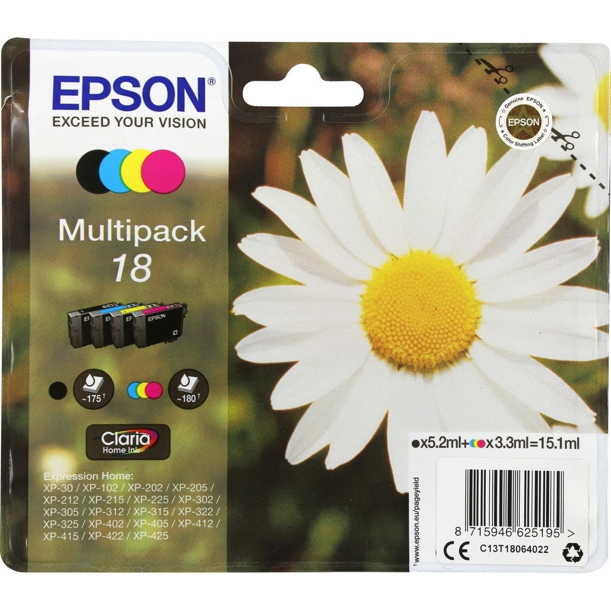 Epson Pack de cartouches d'encre d'origine noir + 3 couleurs 18