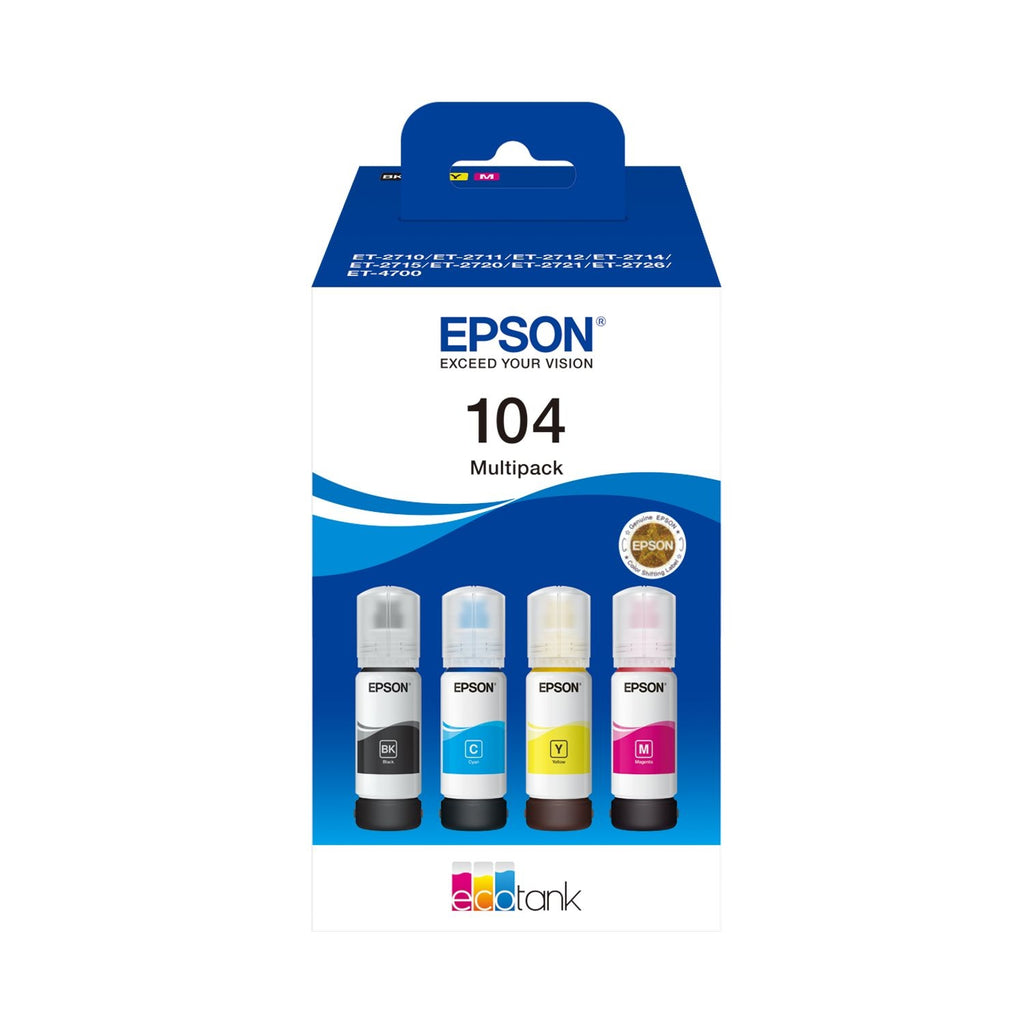 Epson Pack de cartouches d'encre d'origine noir + 3 couleurs EcoTank 104