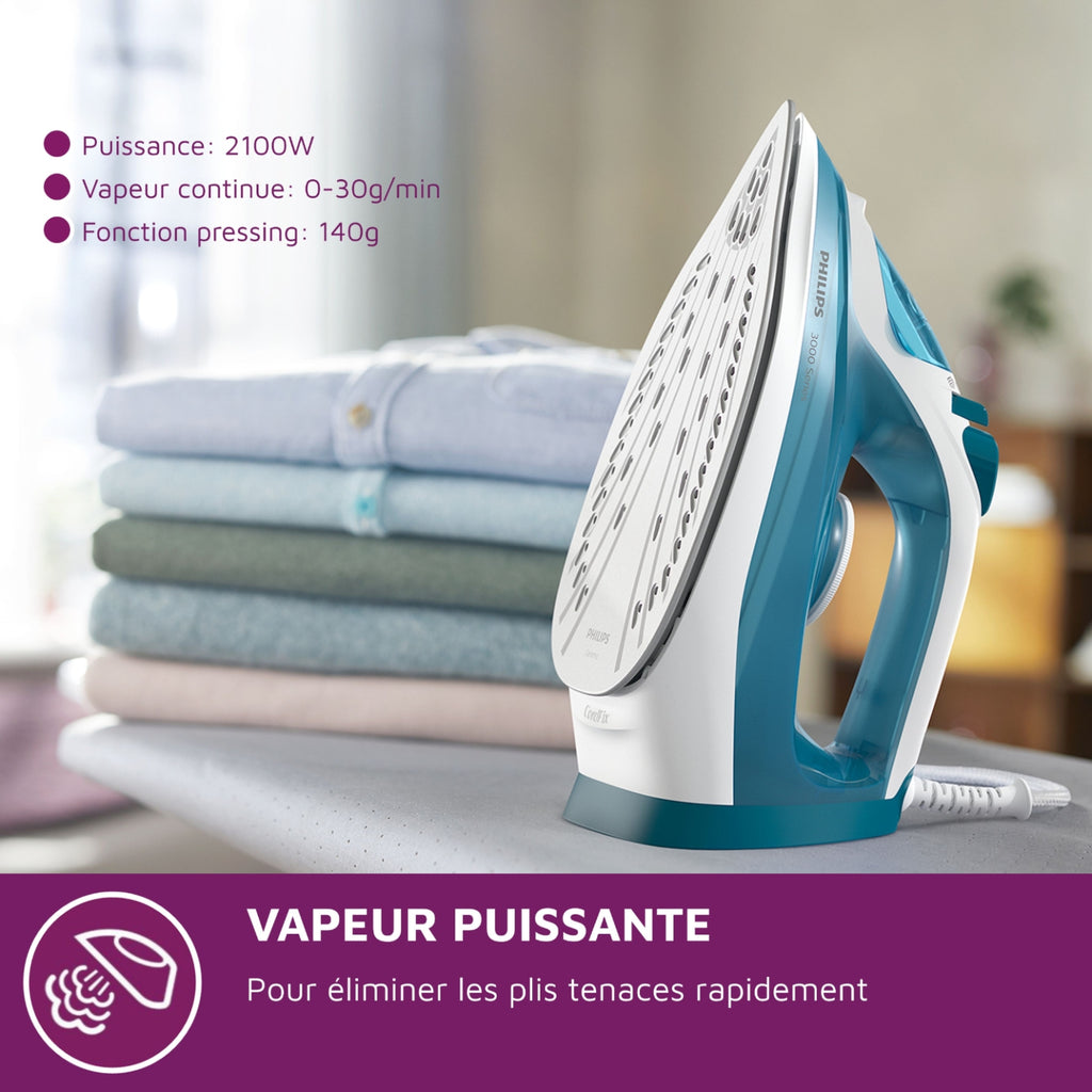 Philips Fer à repasser DST3011/20 Fer à vapeur Bleu Série 3000