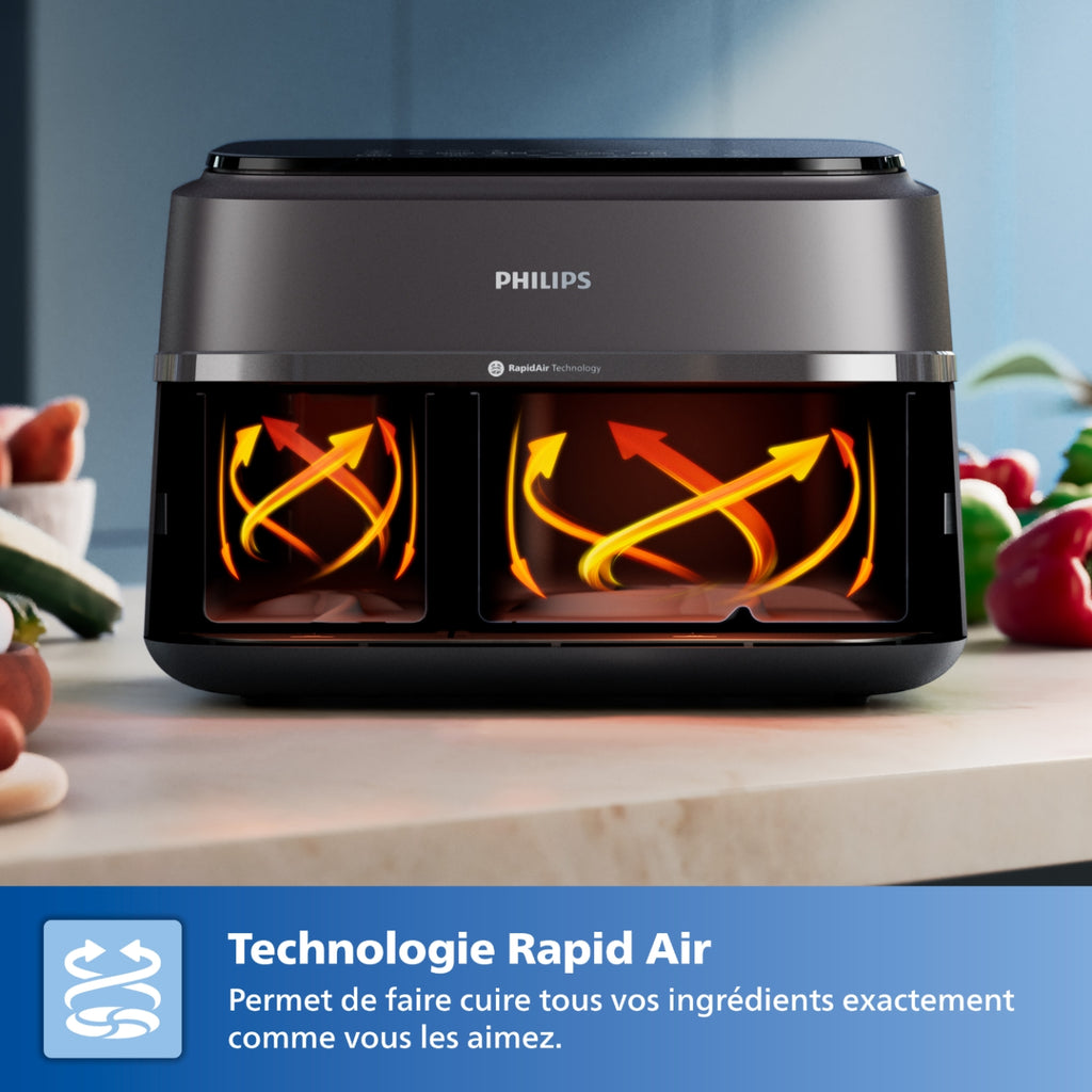 Philips Friteuse sans huile NA351/00 Airfryer noir 9L double panier Série 3000