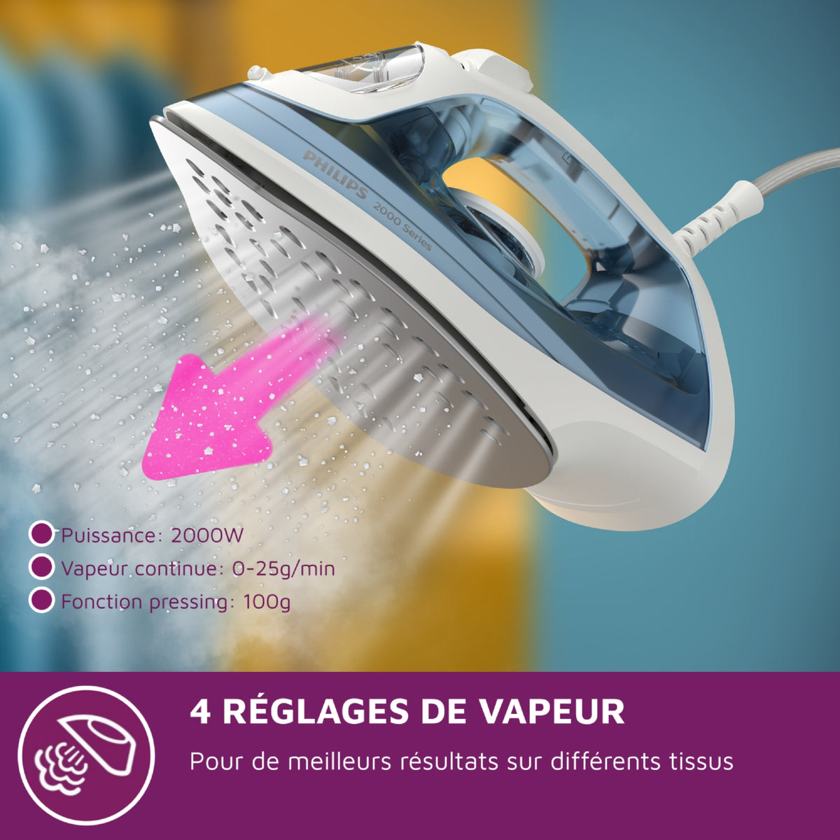 Philips Fer à repasser DST2010/20 Fer à vapeur Bleu EasySpeed