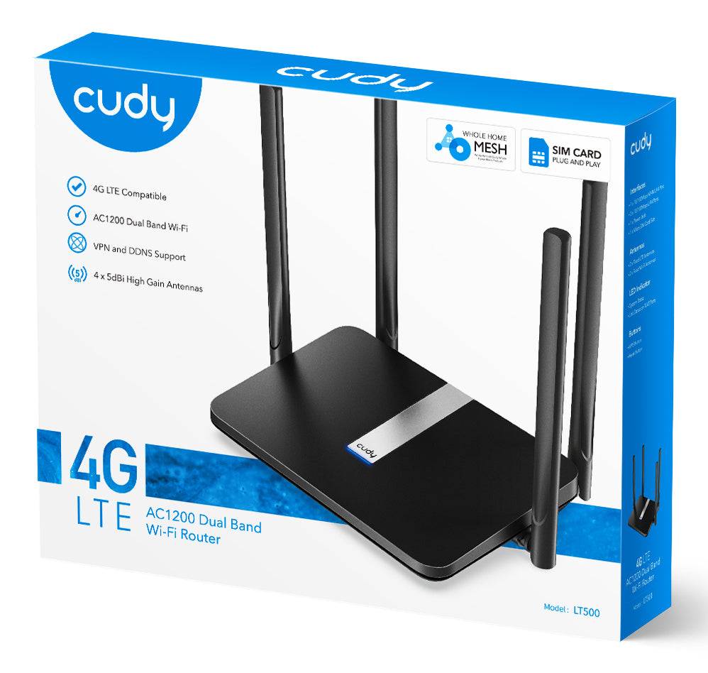 Cudy LT500 routeur sans fil Fast Ethernet Bi-bande (2,4 GHz / 5 GHz) 4G Noir