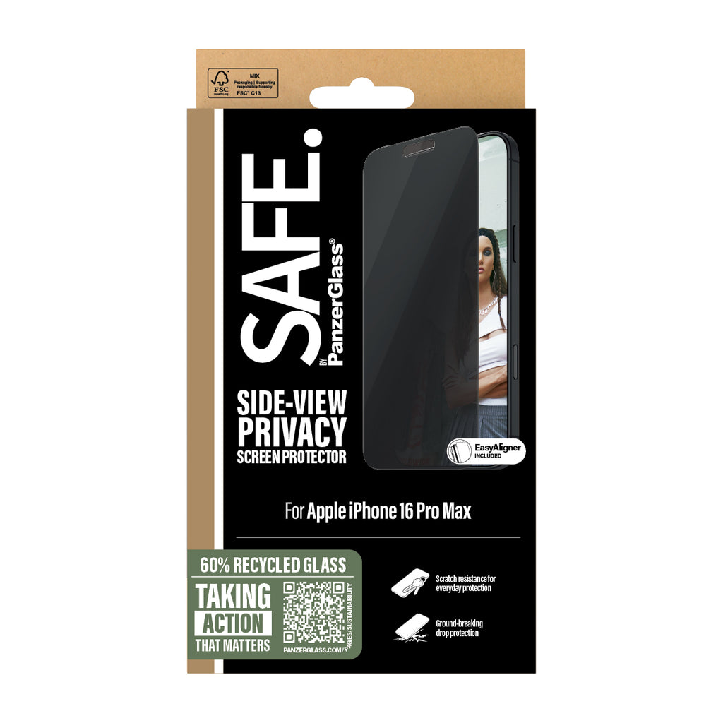 PanzerGlass SAFE. by ® 2-Way Privacy Screen Protector iPhone 16 Pro Max | Ultra-Wide Fit Protection d'écran transparent Apple 1 pièce(s)