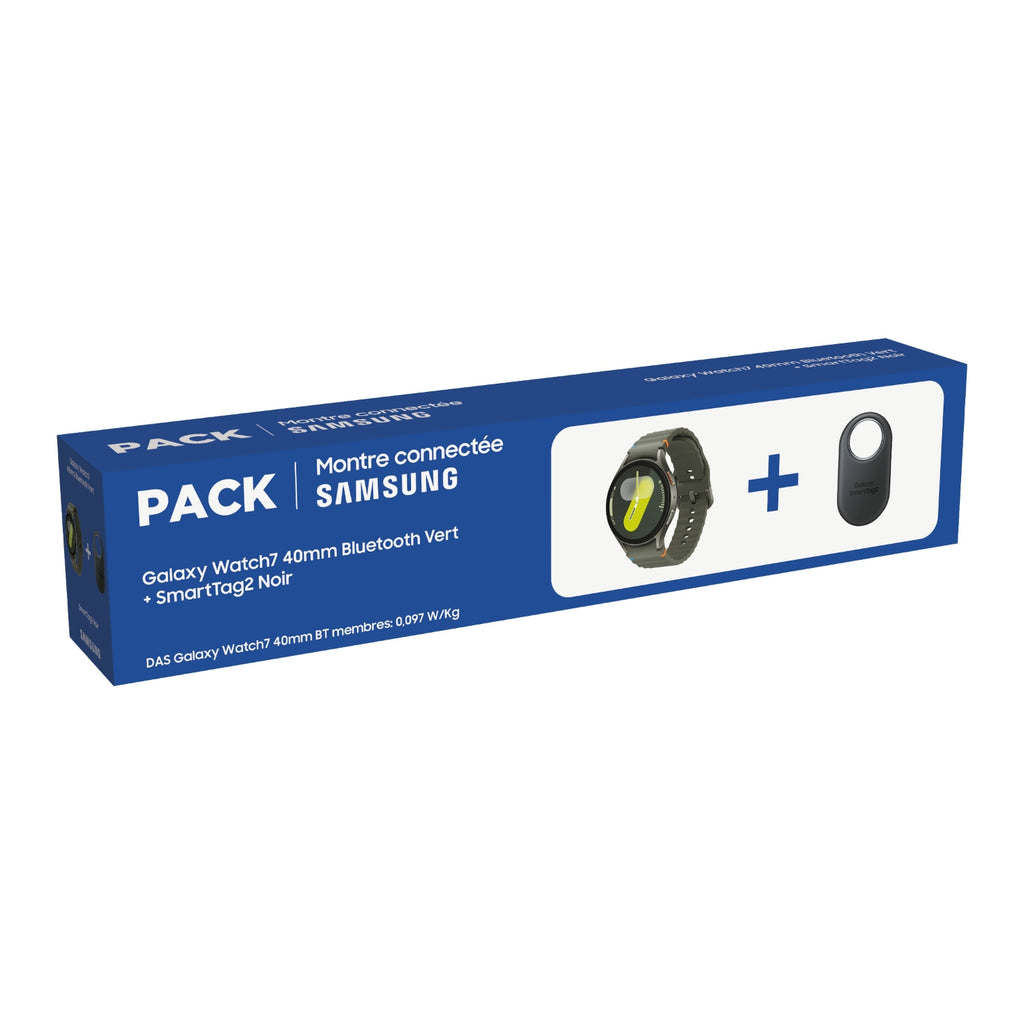 Samsung Pack montre connectée Galaxy Watch7 40mm Vert + SmartTag 2 Noir