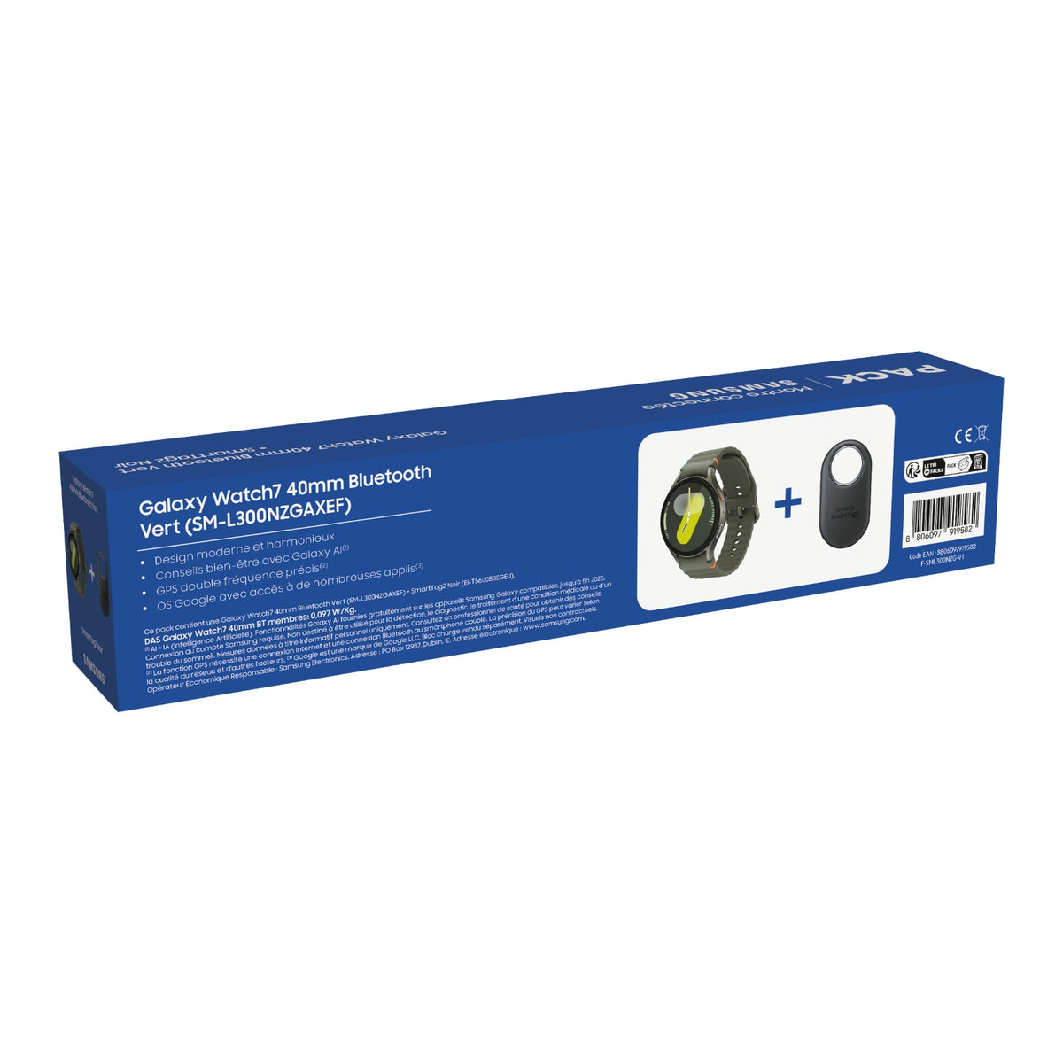 Samsung Pack montre connectée Galaxy Watch7 40mm Vert + SmartTag 2 Noir