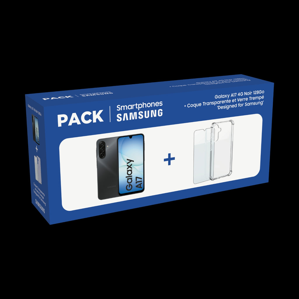 Samsung Pack smartphone Galaxy A17 4G 128 Go Noir + coque + protection d'écran verre trempé
